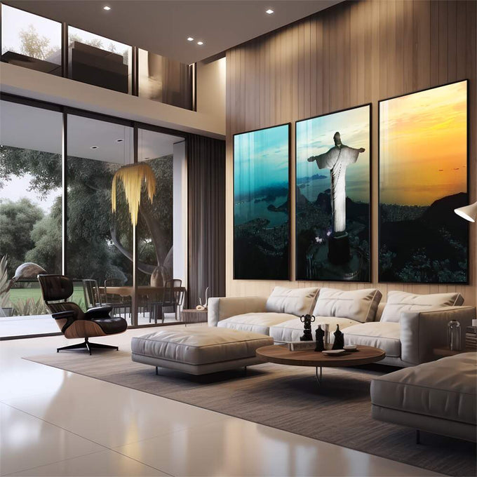 Quadro Decorativo: Vista Inspiradora do Rio de Janeiro - quadros decorativos para sala 1 Tela Vertical, 3 Telas - em quarto contemporaneo