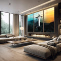 Quadro Decorativo: Vista Inspiradora do Rio de Janeiro - quadros decorativos 1 Tela Vertical, 3 Telas - em escritorio elegante
