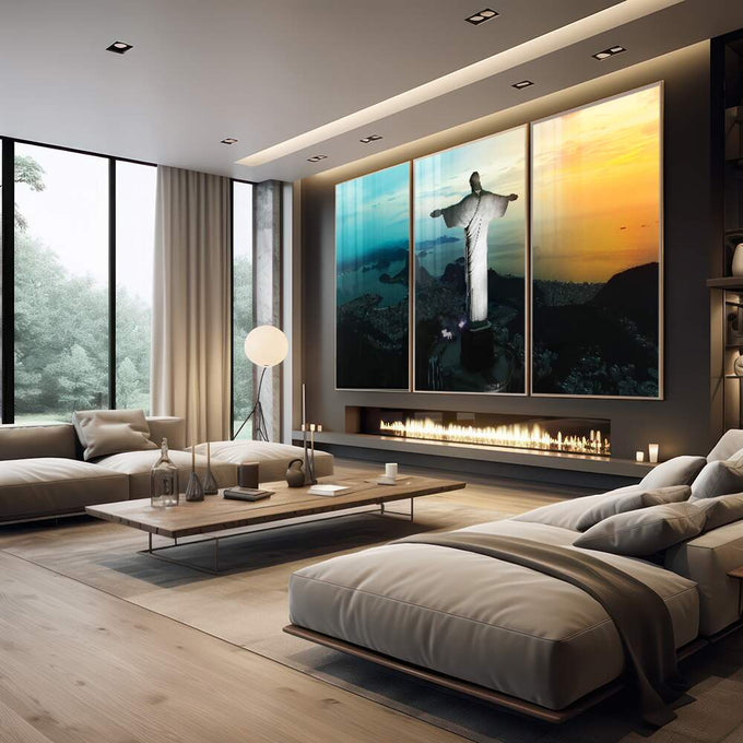 Quadro Decorativo: Vista Inspiradora do Rio de Janeiro - quadros decorativos 1 Tela Vertical, 3 Telas - em escritorio elegante