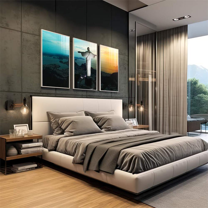 Quadro Decorativo: Vista Inspiradora do Rio de Janeiro - quadros decorativos para sala 1 Tela Vertical, 3 Telas - em living room premium