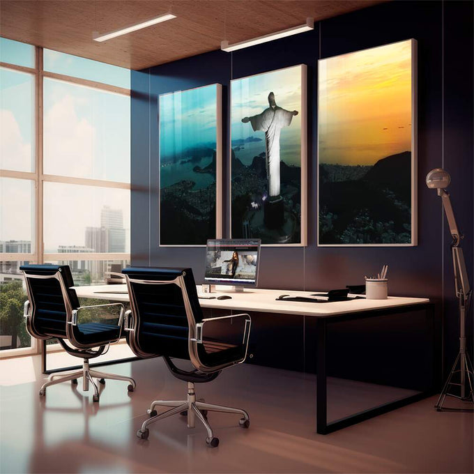 Quadro Decorativo: Vista Inspiradora do Rio de Janeiro - quadros decorativos 1 Tela Vertical, 3 Telas - em sala moderna