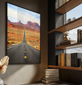 Quadro Decorativo Estrada para o Infinito: Revele Seu Caminho - quadros decorativos para sala 1 Tela Vertical, 3 Telas - em ambiente decorado