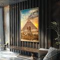 Quadro Decorativo: Esfinge e Pirâmides - Toque Mágico - quadros decorativos para sala 1 Tela Vertical, 3 Telas - em ambiente decorado