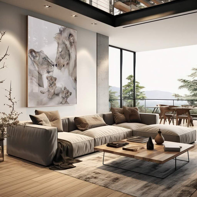 Quadro Decorativo: Amor Incondicional na Savana - quadros decorativos para sala 1 Tela Vertical, 3 Telas - em living room premium