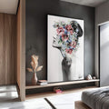 Quadro Decorativo: Essência Feminina e Flores em Aquarela - quadros decorativos para sala 1 Tela Vertical, 3 Telas - em ambiente decorado