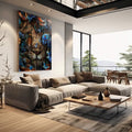 Quadro Decorativo: Majestade Selvagem e Cores Encantadoras - quadros decorativos para sala 1 Tela Vertical, 3 Telas - em quarto contemporaneo