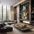 Quadro Decorativo Explosão de Penas: Toque de Alegria - quadros decorativos 1 Tela Vertical, 3 Telas - em sala moderna