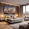 Quadro Decorativo Leões ao Pôr do Sol: União Familiar - quadros decorativos 1 Tela, 1 Tela Horizontal - em escritorio elegante