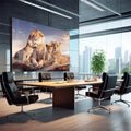 Quadro Decorativo Leões ao Pôr do Sol: União Familiar - quadros decorativos para sala 1 Tela, 1 Tela Horizontal - em living room premium