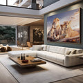 Quadro Decorativo Leões ao Pôr do Sol: União Familiar - quadros decorativos 1 Tela, 1 Tela Horizontal - em sala moderna