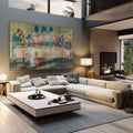 Quadro Decorativo: Última Ceia com Cores Vividíssimas - quadros decorativos 1 Tela, 1 Tela Horizontal - em sala moderna