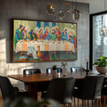 Quadro Decorativo: Última Ceia com Cores Vividíssimas - quadros decorativos para sala 1 Tela, 1 Tela Horizontal - em ambiente decorado