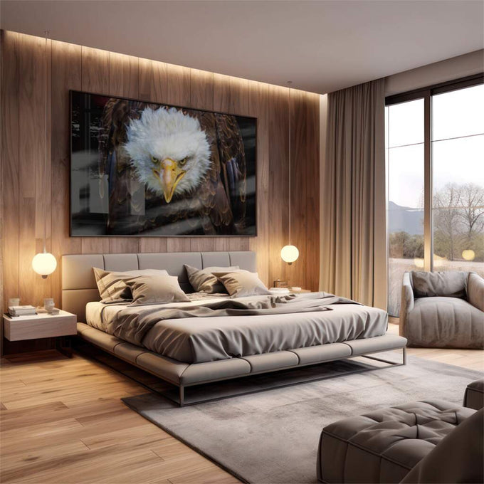 Quadro Decorativo Majestade Alada: Águia Poderosa - quadros decorativos 1 Tela, 1 Tela Horizontal - em sala moderna