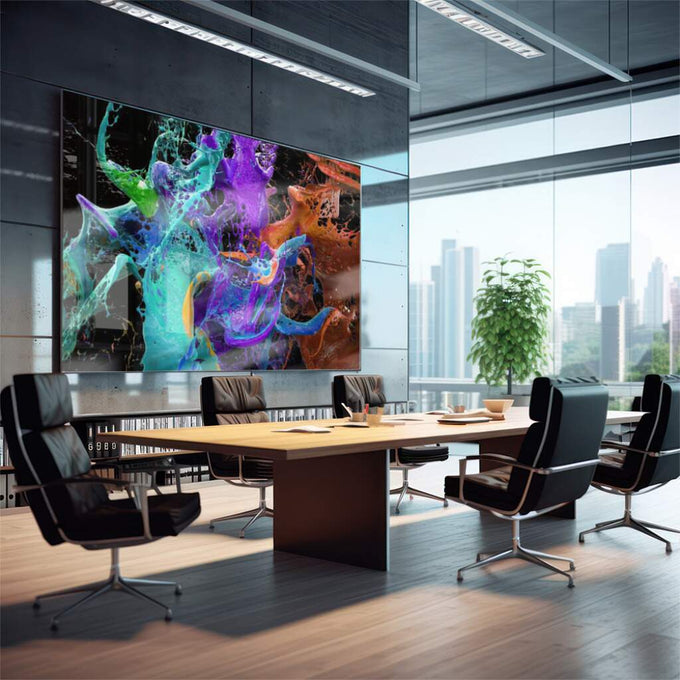 Quadro Decorativo Dança das Cores: Octopus & Abstração - quadros decorativos para sala 1 Tela, 1 Tela Horizontal - em quarto contemporaneo
