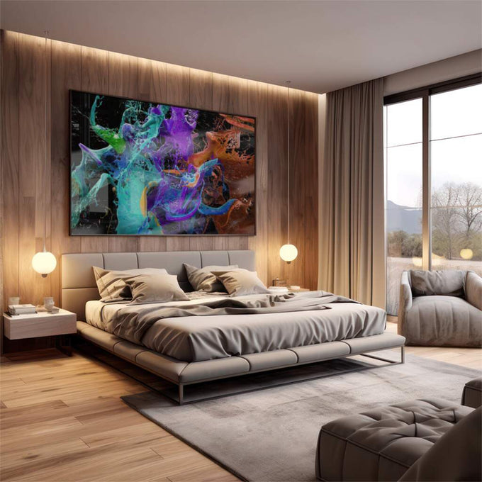 Quadro Decorativo Dança das Cores: Octopus & Abstração - quadros decorativos 1 Tela, 1 Tela Horizontal - em escritorio elegante