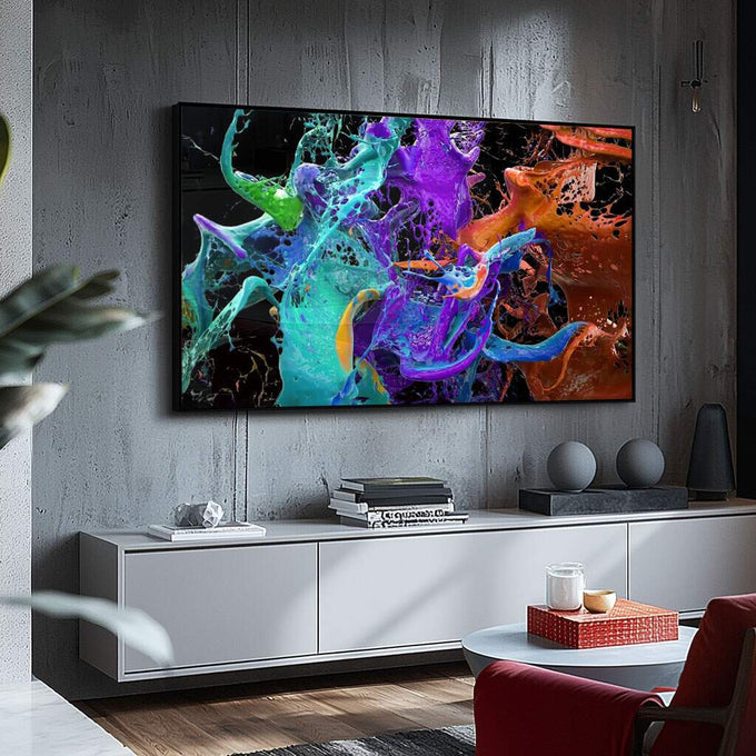 Quadro Decorativo Dança das Cores: Octopus & Abstração - quadros decorativos para sala 1 Tela, 1 Tela Horizontal - em ambiente decorado