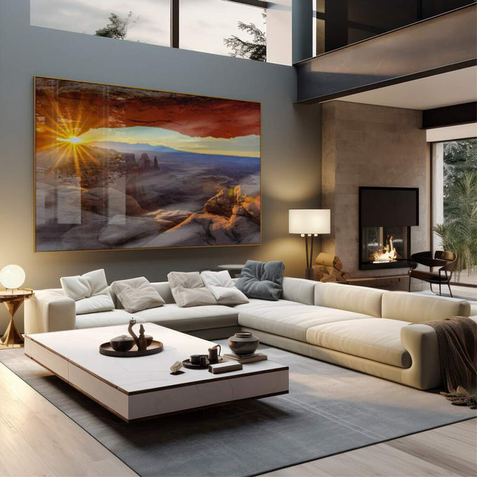 Quadro Decorativo Cânion ao Amanhecer: Inspiração Pura - quadros decorativos 1 Tela, 1 Tela Horizontal - em sala moderna