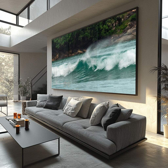 Quadro Decorativo Ondas serenas - Inspira Tranquilidade - quadros decorativos para sala 1 Tela, 1 Tela Horizontal - em ambiente decorado