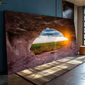 Quadro Decorativo Caverna ao Amanhecer: Ilumine seu Lar - quadros decorativos para sala 1 Tela, 1 Tela Horizontal - em ambiente decorado