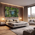 Quadro Decorativo Lagoa Encantada: Uma Janela para Paz - quadros decorativos 1 Tela, 1 Tela Horizontal - em sala moderna