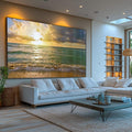 Quadro Decorativo: Encantador Pôr do Sol na Praia - quadros decorativos para sala 1 Tela, 1 Tela Horizontal - em ambiente decorado
