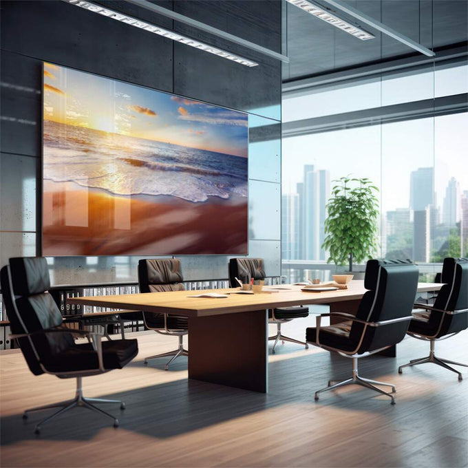 Quadro Decorativo: Crepúsculo Tranquilo na Praia - quadros decorativos para sala 1 Tela, 1 Tela Horizontal - em quarto contemporaneo