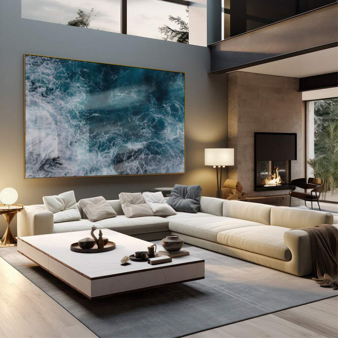 Quadro Decorativo Oceano Poderoso: Harmonia do Mar - quadros decorativos 1 Tela, 1 Tela Horizontal - em sala moderna