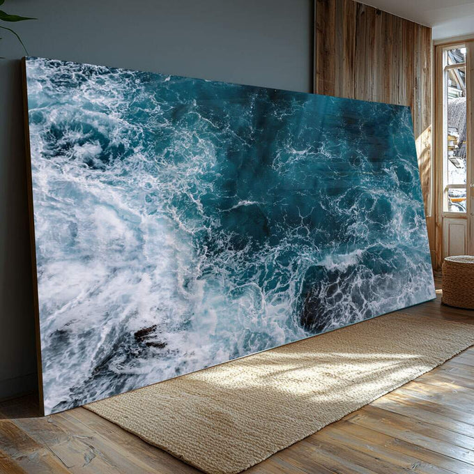 Quadro Decorativo Oceano Poderoso: Harmonia do Mar - quadros decorativos para sala 1 Tela, 1 Tela Horizontal - em ambiente decorado