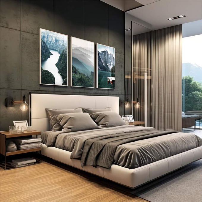 Quadro Decorativo Majestade da Montanha - Beleza Serena - quadros decorativos para sala 1 Tela Vertical, 3 Telas - em living room premium