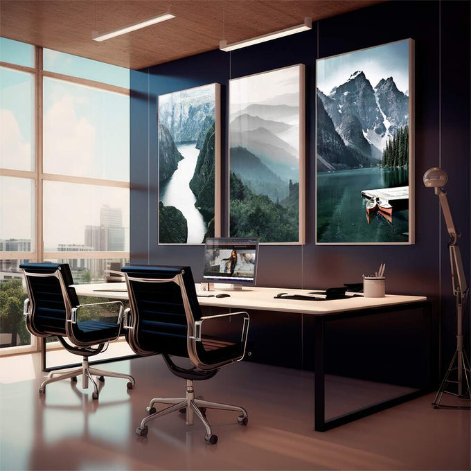 Quadro Decorativo Majestade da Montanha - Beleza Serena - quadros decorativos 1 Tela Vertical, 3 Telas - em sala moderna