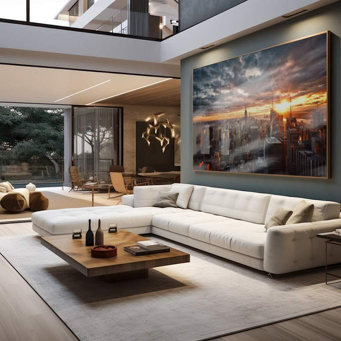 Quadro Decorativo Crepúsculo Urbano de Nova Iorque - quadros decorativos para sala 1 Tela, 1 Tela Horizontal - em living room premium