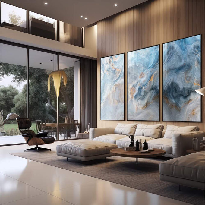 Quadro Decorativo: Espetáculo Cósmico de Saturno - quadros decorativos para sala 1 Tela Vertical, 3 Telas - em quarto contemporaneo
