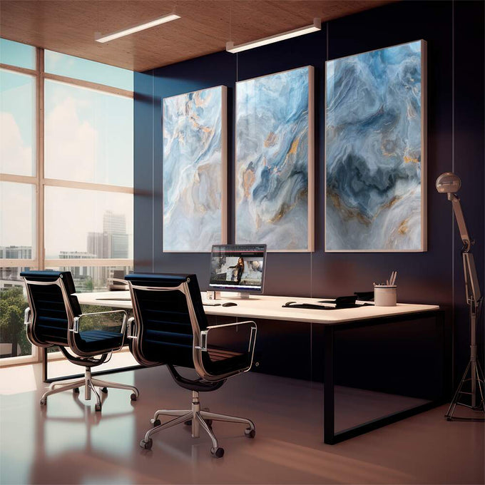 Quadro Decorativo: Espetáculo Cósmico de Saturno - quadros decorativos 1 Tela Vertical, 3 Telas - em sala moderna