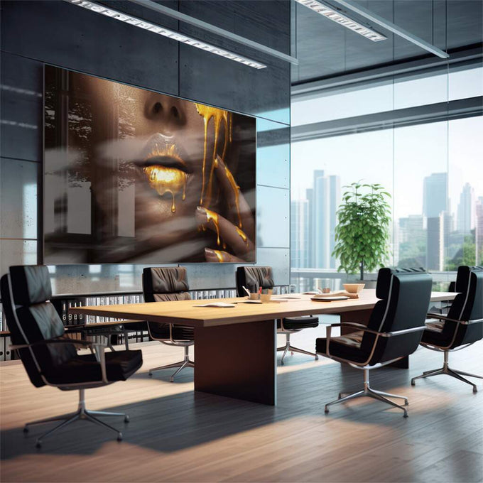 Quadro Decorativo Lábios Dourados - quadros decorativos para sala 1 Tela, 1 Tela Horizontal - em quarto contemporaneo