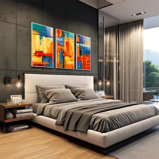 Quadro Decorativo: Inspiração em Cores Vibrantes - quadros decorativos para sala 1 Tela Vertical, 3 Telas - em living room premium