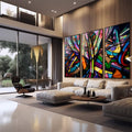 Quadro Decorativo: Explosão de Cores Para Revolucionar - quadros decorativos para sala 1 Tela Vertical, 3 Telas - em quarto contemporaneo