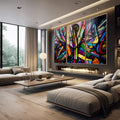 Quadro Decorativo: Explosão de Cores Para Revolucionar - quadros decorativos 1 Tela Vertical, 3 Telas - em escritorio elegante