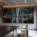 Quadro Decorativo Noite Chuvosa NY: Energia Vibrante - quadros decorativos para sala 1 Tela Vertical, 3 Telas - em ambiente decorado