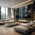 Quadro Decorativo Noite Chuvosa NY: Energia Vibrante - quadros decorativos 1 Tela Vertical, 3 Telas - em escritorio elegante