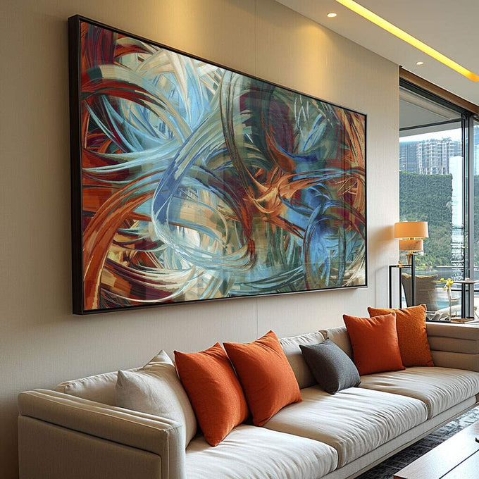 Quadro Decorativo Explosão de Cores Abstratas - quadros decorativos para sala 1 Tela, 1 Tela Horizontal - em ambiente decorado