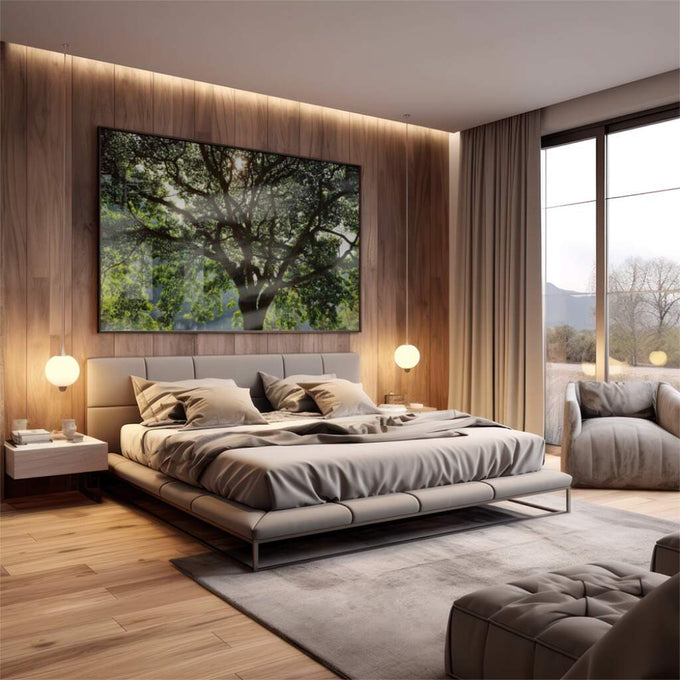 Quadro Decorativo Serenidade na Floresta - Luz e Paz - quadros decorativos 1 Tela, 1 Tela Horizontal - em escritorio elegante