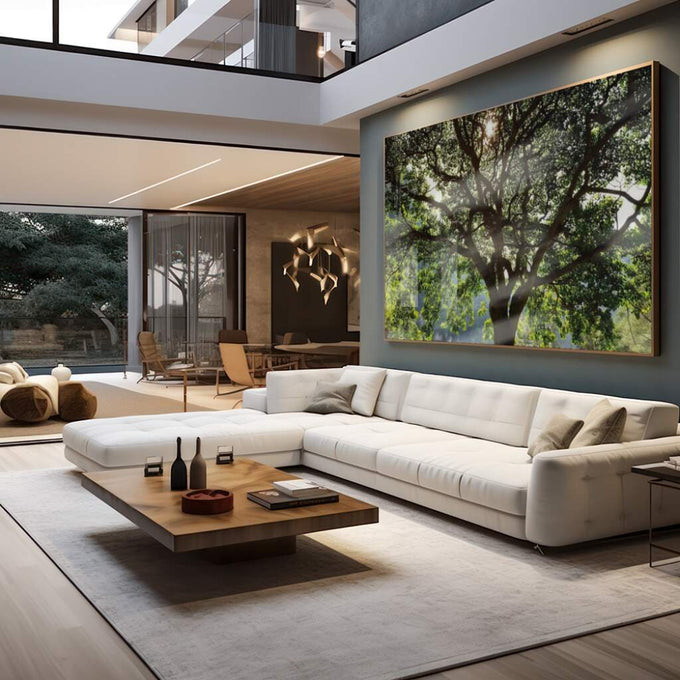 Quadro Decorativo Serenidade na Floresta - Luz e Paz - quadros decorativos para sala 1 Tela, 1 Tela Horizontal - em living room premium