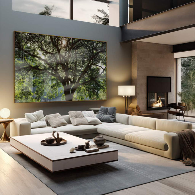 Quadro Decorativo Serenidade na Floresta - Luz e Paz - quadros decorativos 1 Tela, 1 Tela Horizontal - em sala moderna