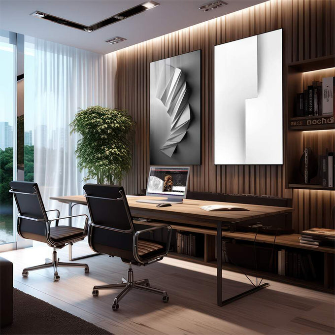 Quadro Decorativo: Harmonia Minimalista em Preto e Branco - quadros decorativos para sala 2 Telas, abstrato - em living room premium