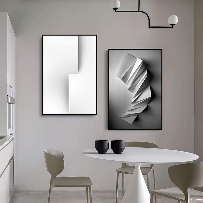 Quadro Decorativo: Harmonia Minimalista em Preto e Branco - quadros decorativos 2 Telas, abstrato - em sala moderna