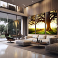 Quadro Decorativo: Pôr do Sol Rústico, Encanto Natural - quadros decorativos para sala 1 Tela Vertical, 3 Telas - em quarto contemporaneo
