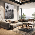 Quadro Decorativo Silhuetas Tropicais: Impacto Visual Único - quadros decorativos para sala 1 Tela Vertical, 3 Telas - em living room premium
