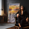 Quadro Decorativo: Inspirador Pôr do Sol no Cais - quadros decorativos para sala 1 Tela Vertical, 3 Telas - em quarto contemporaneo