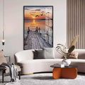 Quadro Decorativo: Inspirador Pôr do Sol no Cais - quadros decorativos para sala 1 Tela Vertical, 3 Telas - em ambiente decorado