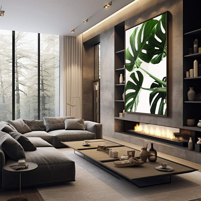 Quadro Decorativo Monstera: Elegância Verde Exclusiva - quadros decorativos 1 Tela Vertical, 3 Telas - em escritorio elegante